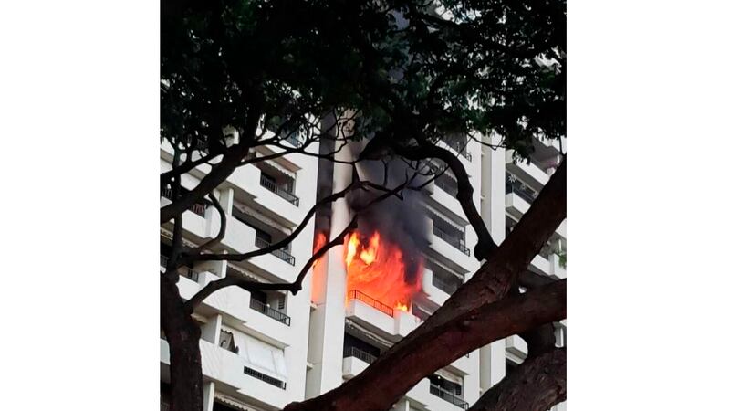 The unit was fully engulfed in flames Tuesday evening.