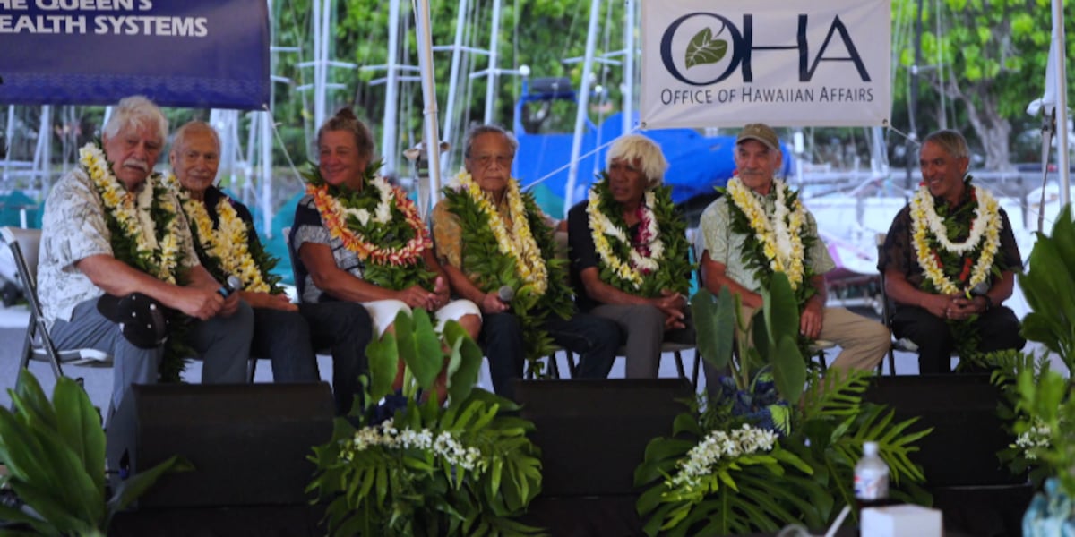 Hokulea original crew reunites for 50th anniversary of maiden voyage to Tahiti Crew members gathered at Sand Island to mark half a century since the canoe's return from Tahiti