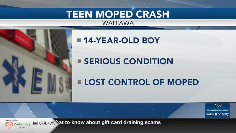 EMS said the incident took place on California Ave. and Uluwehi St. around 4:40 p.m.