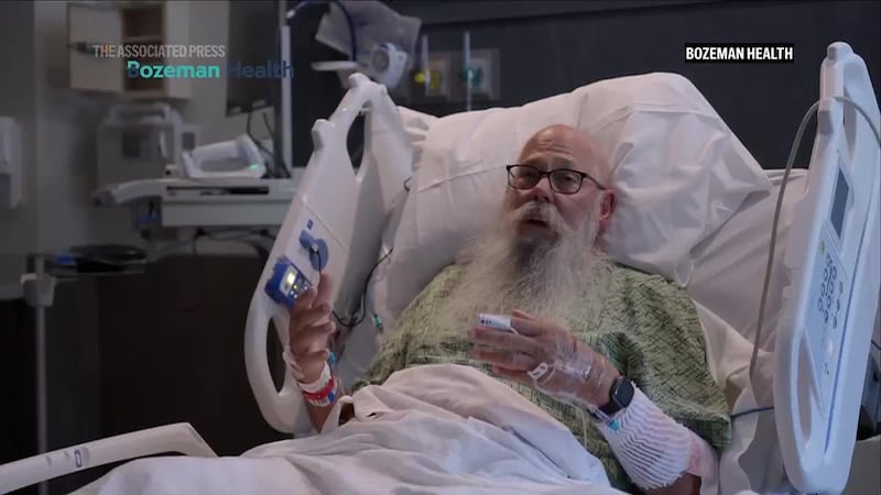 He says the bison's horns didn't hurt him as he was tossed into the air, but that hitting the...