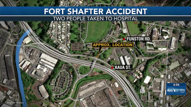 Two people were injured in a rollover crash at the intersection of Kaua Street and Funston...