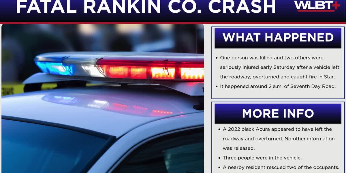 Coverage image for: 1 killed, 2 seriously injured after vehicle overturns and catches fire in Rankin County