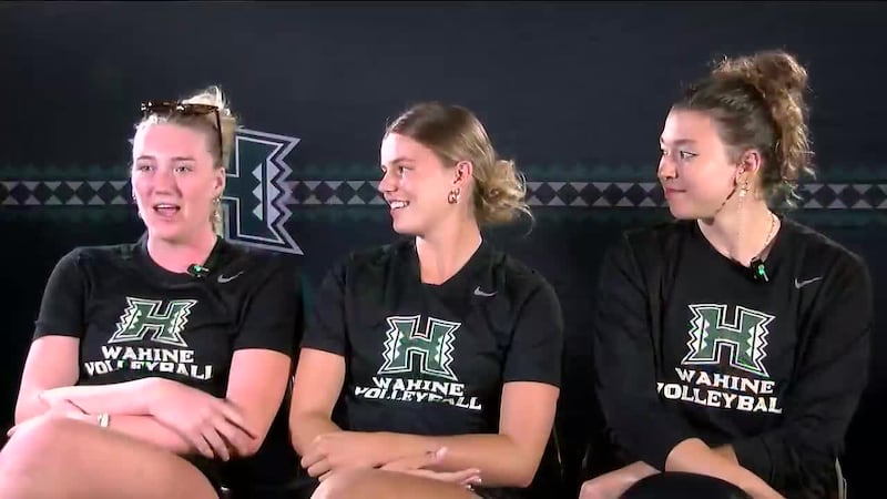 Rainbow Wahine volleyball players Miley Cormier, Manon Baudrillard, and Mano Antigua share how...