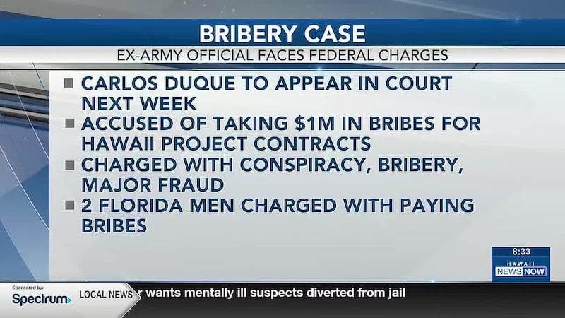 Carlos Duque was summoned to appear in federal court Oct. 28 on charges he accepted $1 million...
